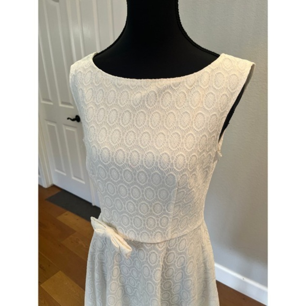 NWT Retro Lace Swing Dress Ivory Bow Waist Boat Neck A Line Bridal Cocktail M - Picture 3 of 17